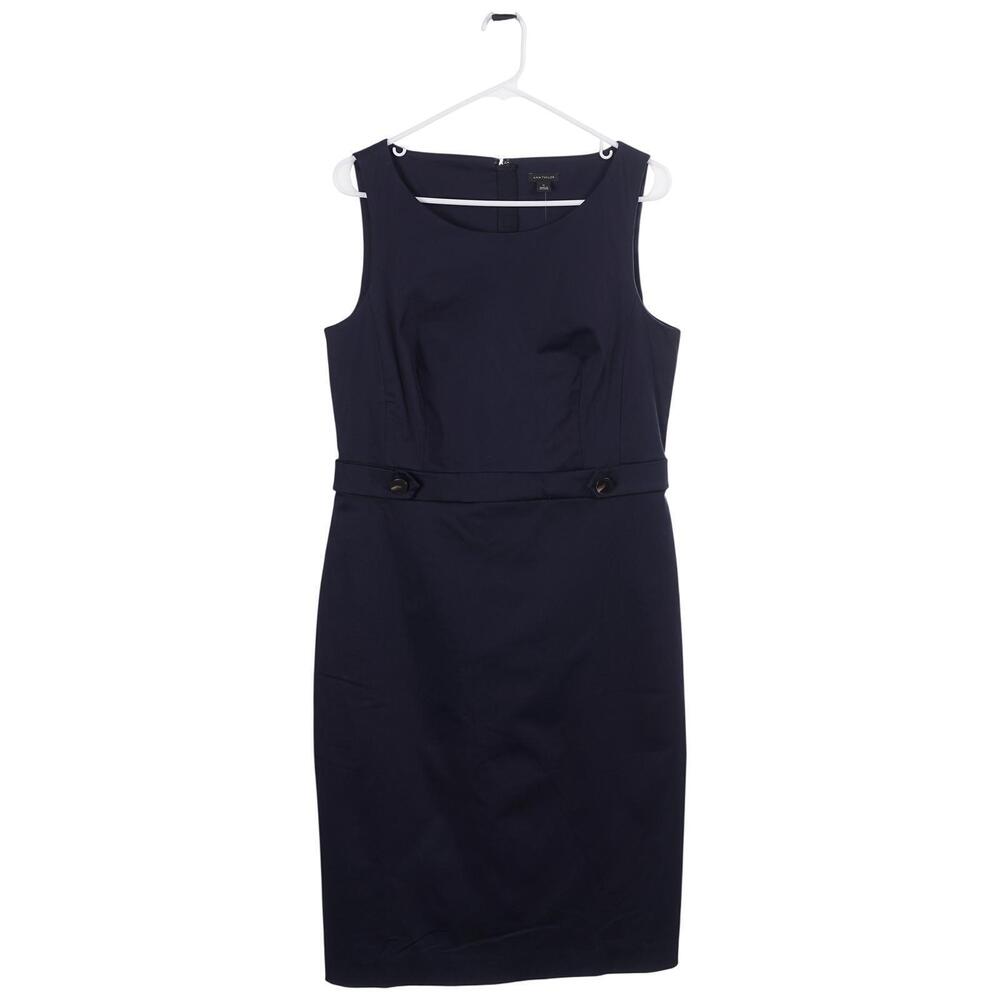 NWT Ann Taylor Dress 10 Navy Blue Cotton Blend Sleeveless Sheath Lined Career